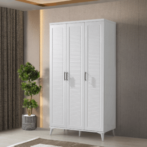 Ücretsiz Montaj Paris 3 Kapaklı Komple MDF Beyaz Gardırop