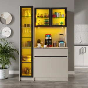 Lora Kum Beji Midi Sol Vitrinli Komple MDF LED Aydınlatmalı Kahve Köşesi