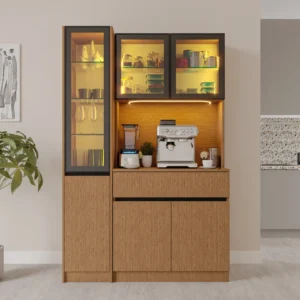 Bambu Midi Sol Vitrinli Komple MDF LED Aydınlatmalı Kahve Köşesi