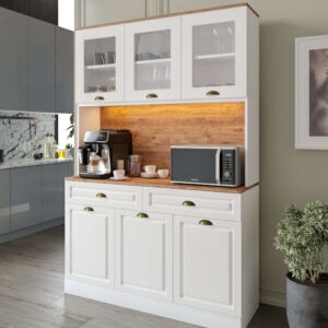 Gözde Kahve Köşesi - 140 cm MDF Mutfak Dolabı - LED Aydınlatmalı - Ücretsiz Montaj