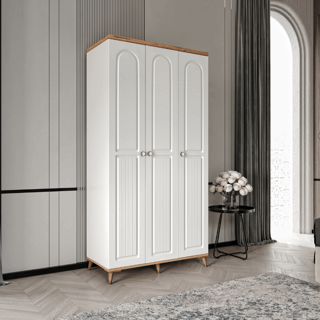 Ücretsiz Montaj Bohem 3 Kapaklı Komple MDF Gardırop