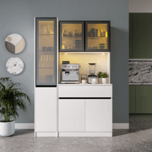 Lotus Midi Sol Vitrinli Kahve Köşesi Komple MDF LED Mutfak Dolabı