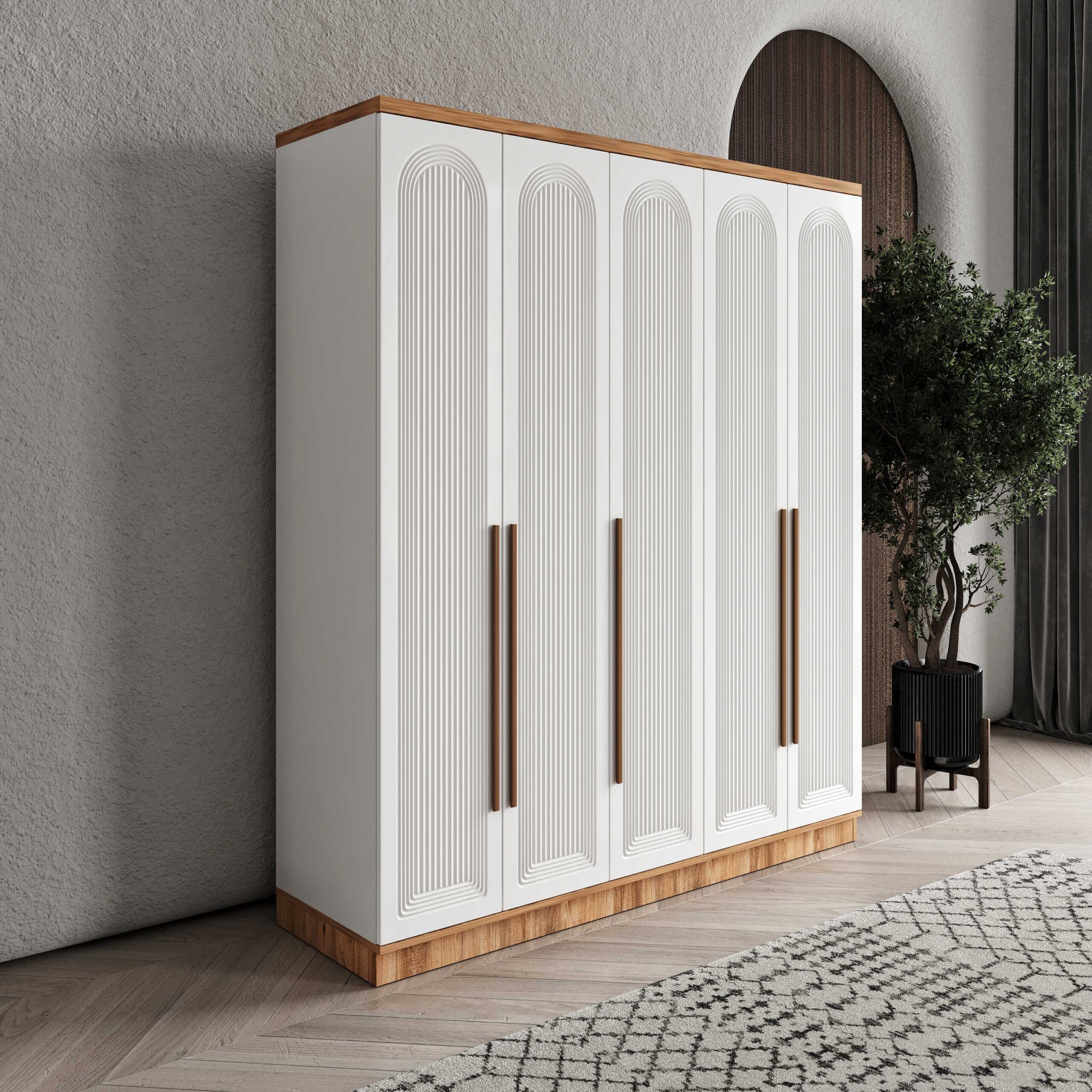 Ücretsiz Montaj Rosa 5 Kapaklı Komple MDF Gardırop