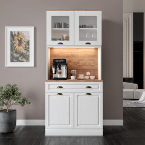 Gözde 2 Kapaklı Kahve Köşesi  93 cm MDF, LED Aydınlatmalı, Çok Amaçlı Mutfak ve Airfryer Dolabı